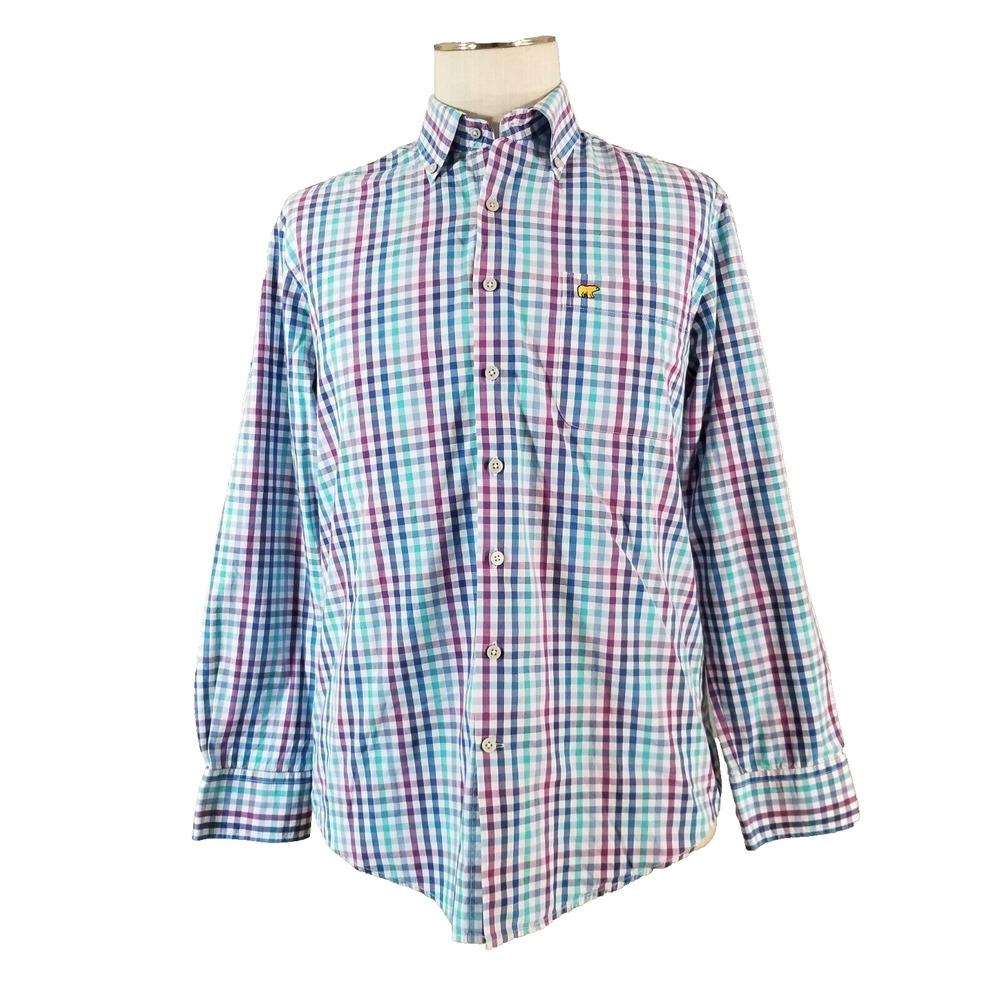 Jack Nicklaus Golden Bear Shirt Mens M Blue Plaid Long Sleeve‎ Button Down